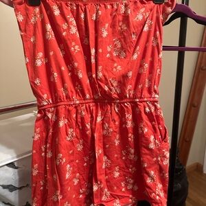 Forever 21 Red Floral Jumpsuit with Elastic Waistband